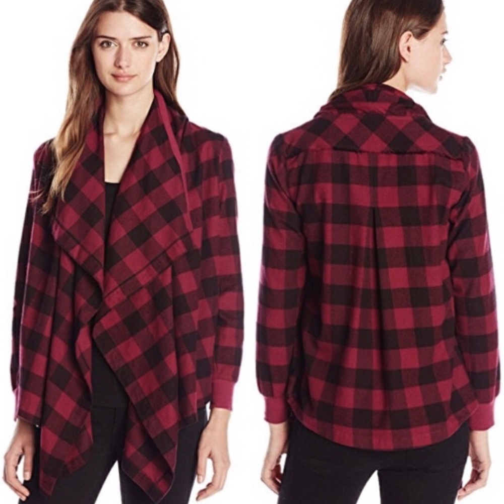 Alternative Apparel Women’s red buffalo plaid flannel wrap jacket Cozy Size XS
